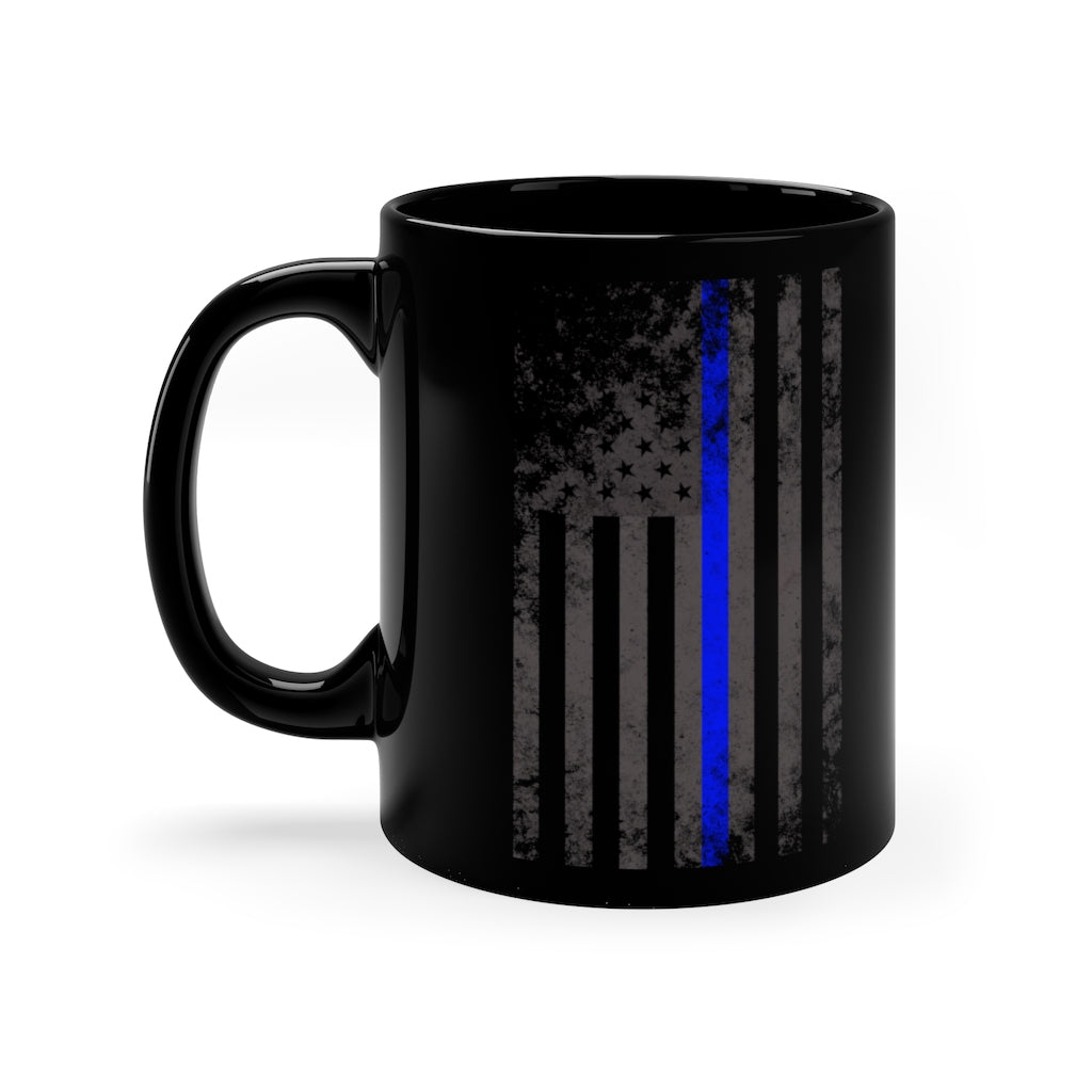 Black mug 11oz - Thin Blue Line Vertical Flag Subdued