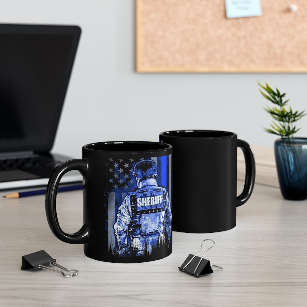 Black mug 11oz - Thin Blue Line Tactical Sheriff