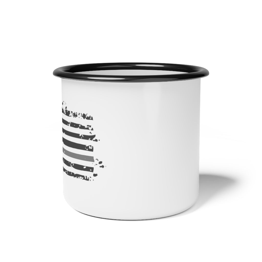 Enamel Camp Cup 12oz - Thin Silver Line Distressed Flag