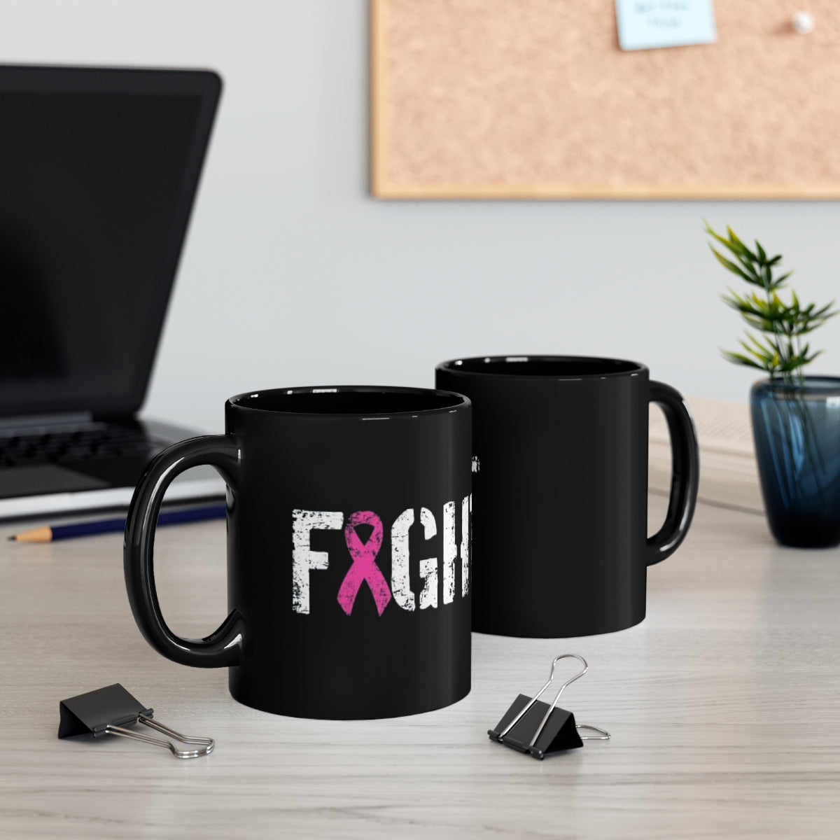 Black mug 11oz - "Fight" Breast Cancer Awareness