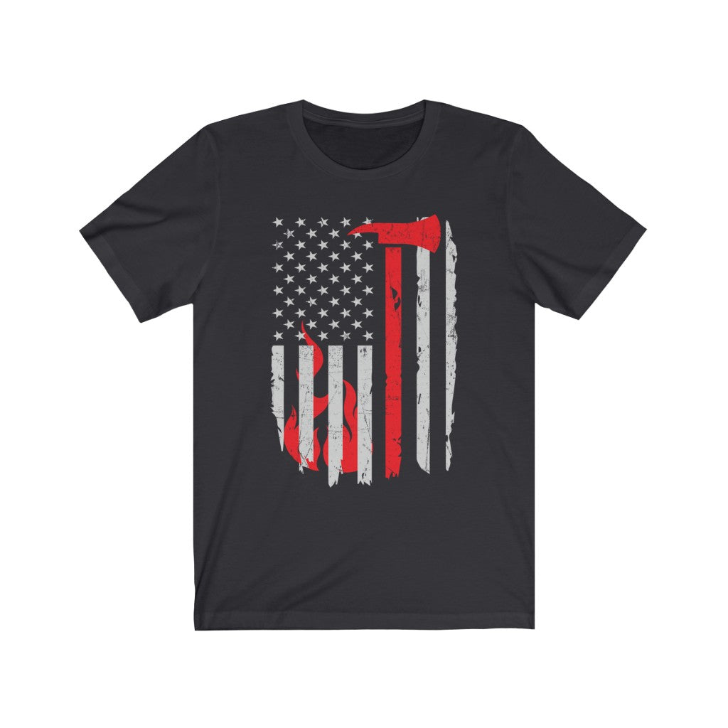 Unisex Jersey Short Sleeve Tee - Thin Red Line Axe Vertical Flag