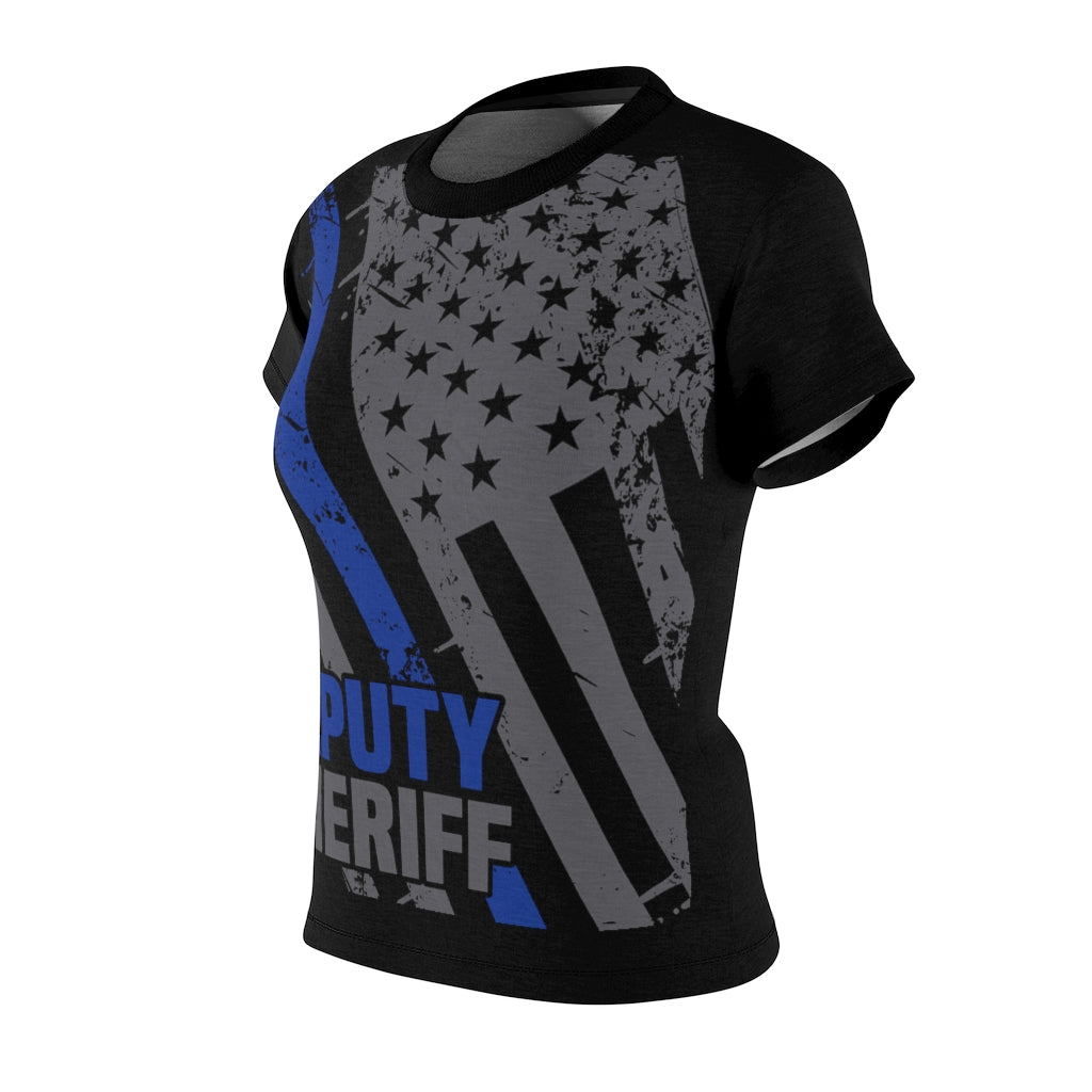 Women's AOP Cut & Sew Tee - Deputy Sheriff Blue Line Flag