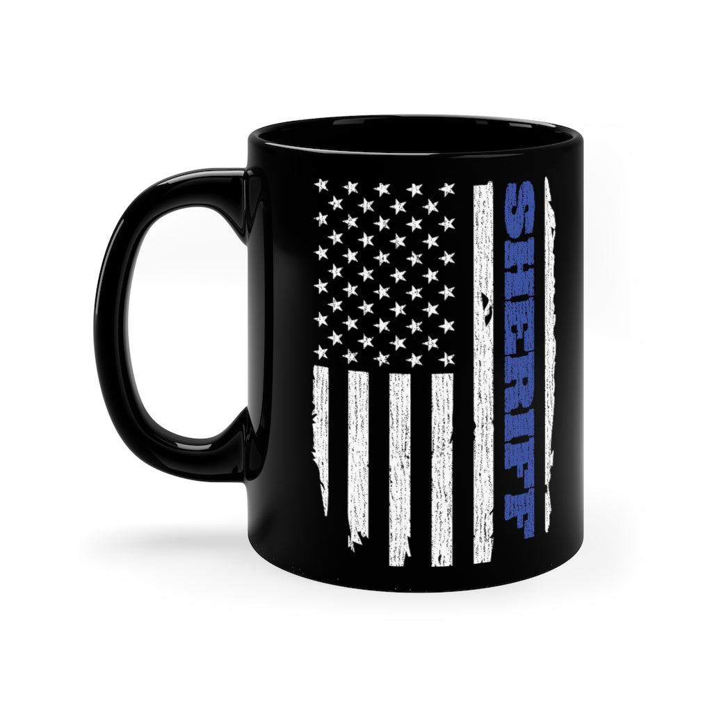 Black mug 11oz - Sheriff Blue Line Vertical Flag