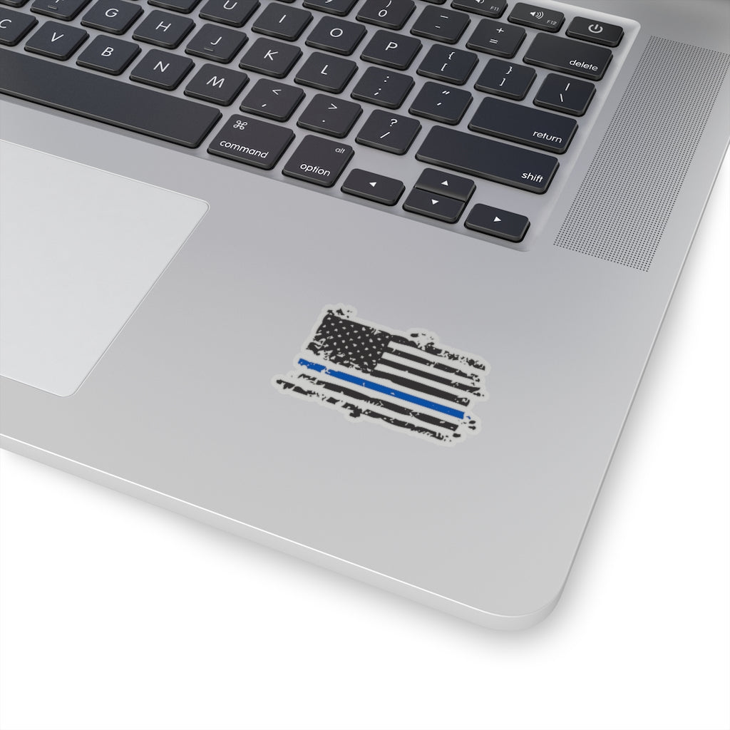 Kiss-Cut Stickers - Distressed Thin Blue Line Flag