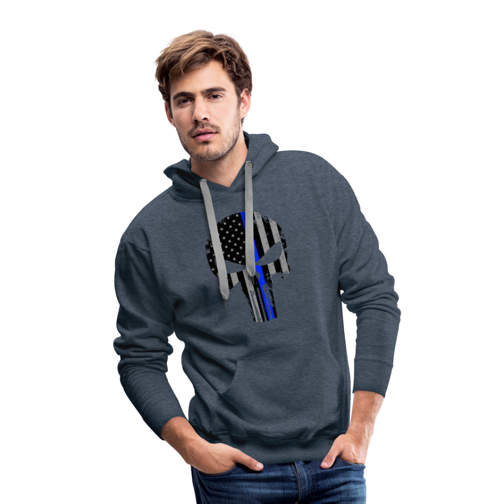 Men’s Premium Hoodie - Punisher Thin Blue Line - heather denim