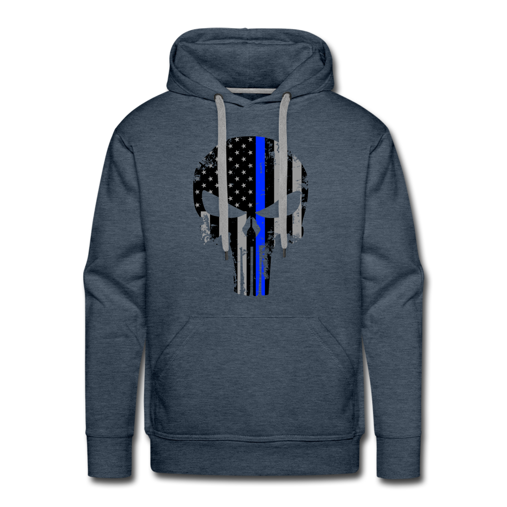 Men’s Premium Hoodie - Punisher Thin Blue Line - heather denim