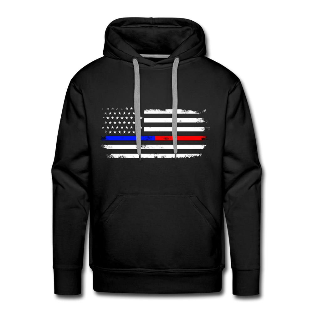 Men’s Premium Hoodie -  Distressed Thin Red Line / Blue Line - black