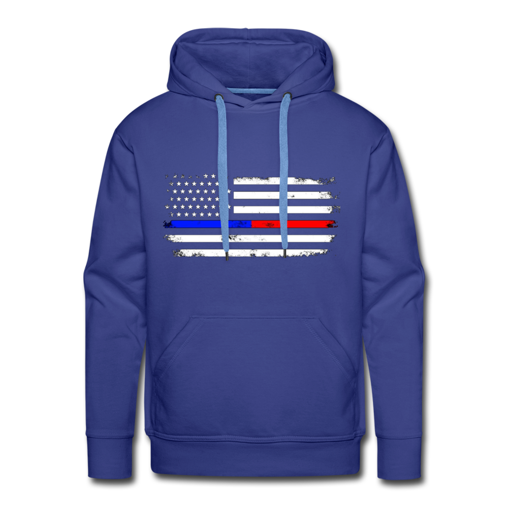 Men’s Premium Hoodie -  Distressed Thin Red Line / Blue Line - royal blue