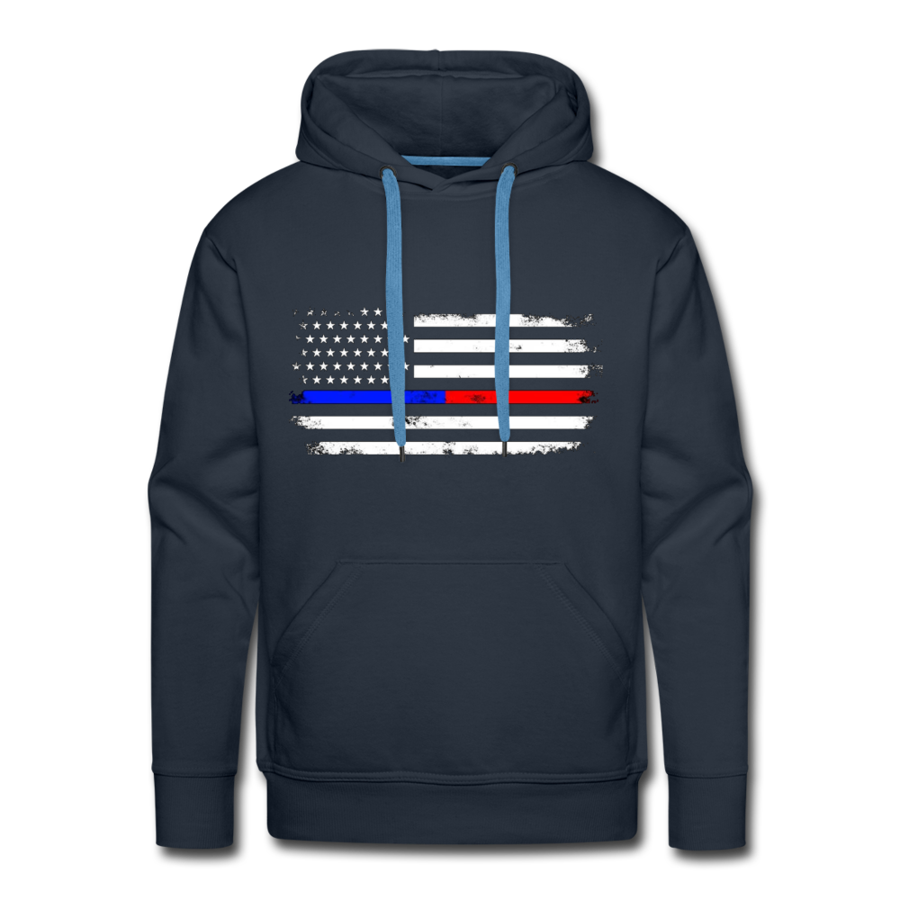 Men’s Premium Hoodie -  Distressed Thin Red Line / Blue Line - navy