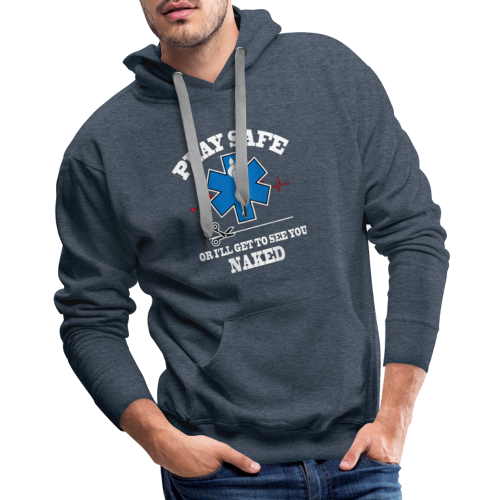Men’s Premium Hoodie - Play Safe EMS - heather denim