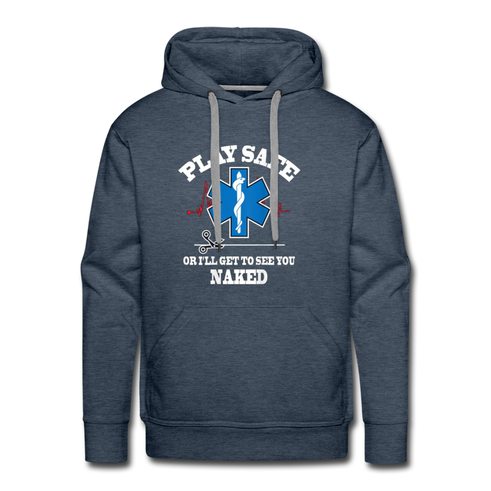 Men’s Premium Hoodie - Play Safe EMS - heather denim