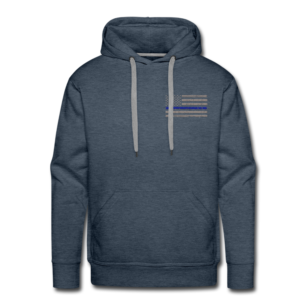 Men’s Premium Hoodie - Thin Blue Line Distressed Flag - heather denim