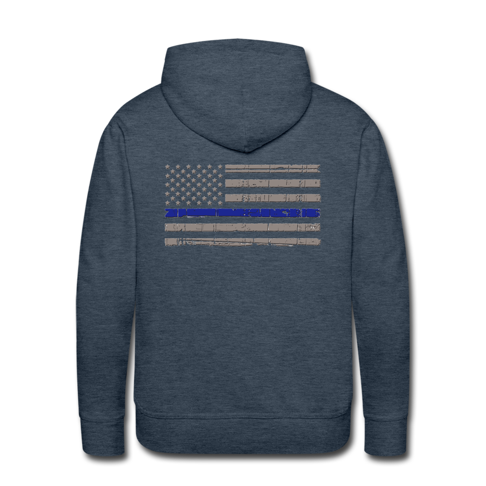 Men’s Premium Hoodie - Thin Blue Line Distressed Flag - heather denim
