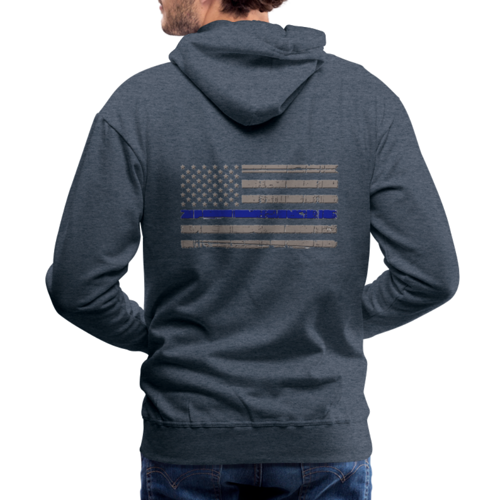 Men’s Premium Hoodie - Thin Blue Line Distressed Flag - heather denim