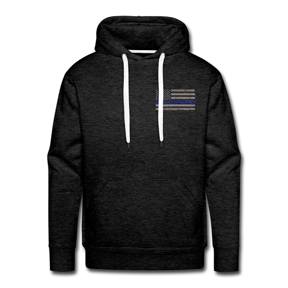 Men’s Premium Hoodie - Thin Blue Line Distressed Flag - charcoal grey