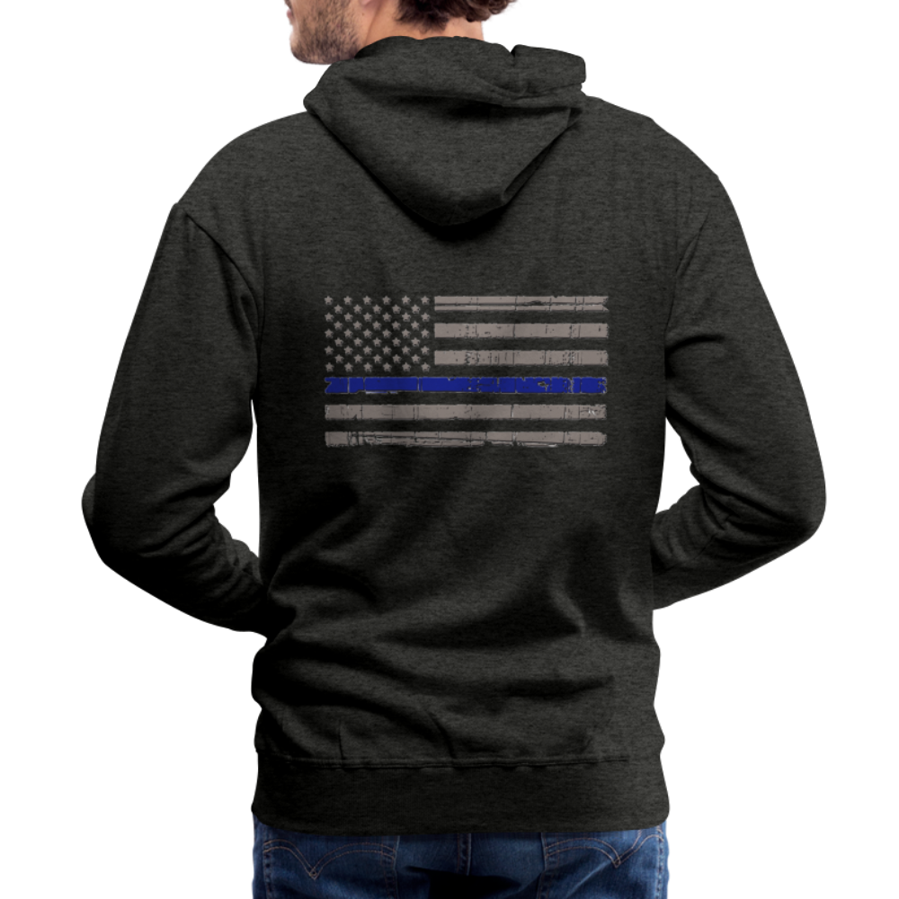 Men’s Premium Hoodie - Thin Blue Line Distressed Flag - charcoal grey