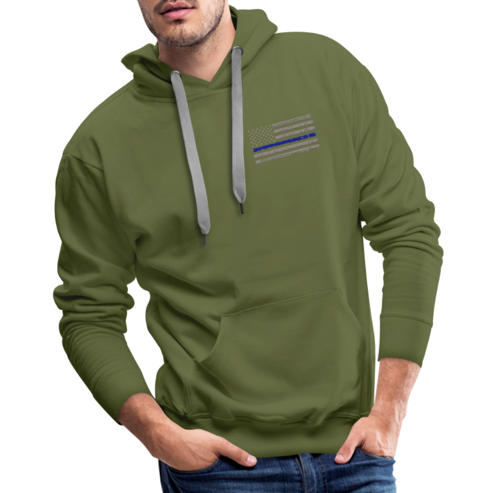 Men’s Premium Hoodie - Thin Blue Line Distressed Flag - olive green