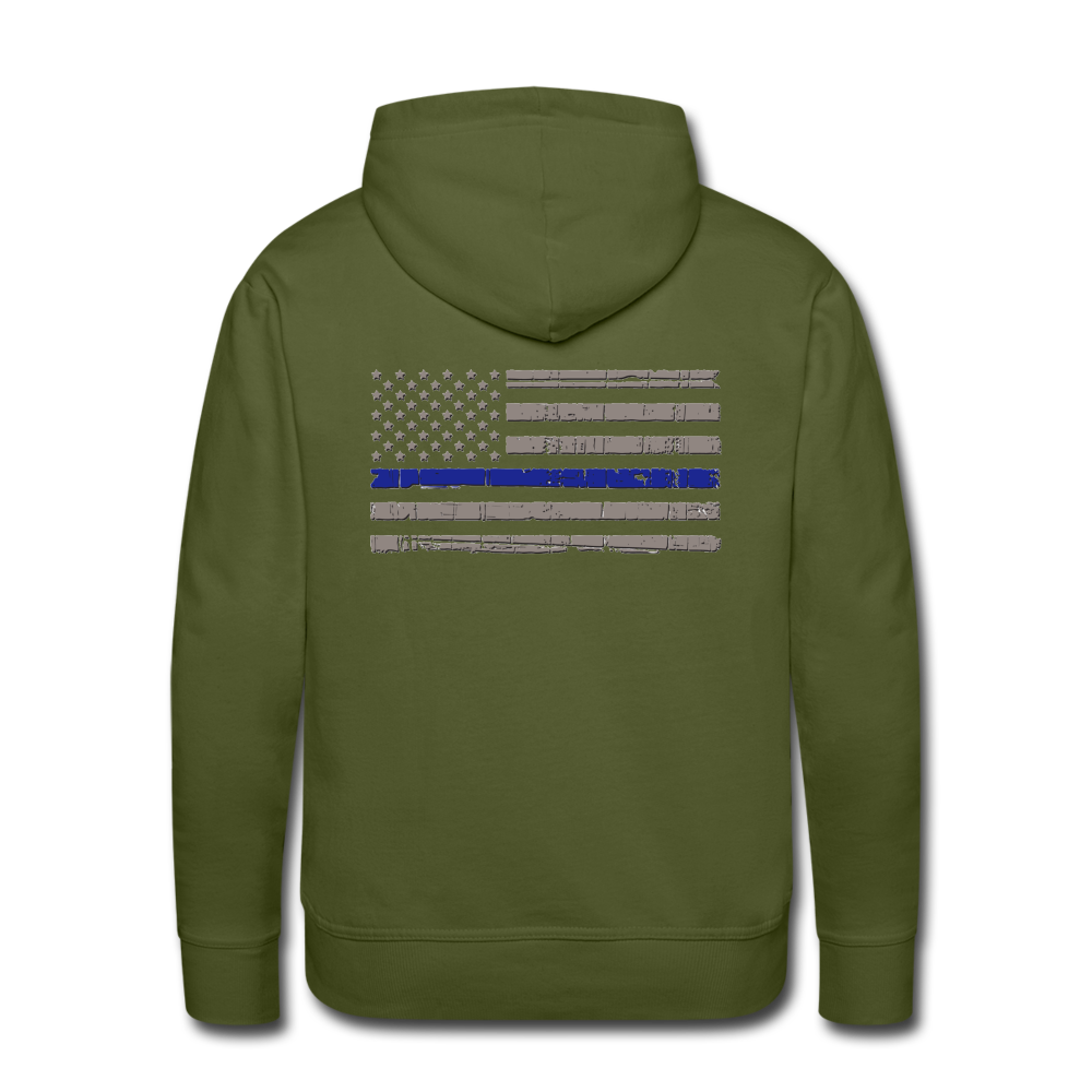 Men’s Premium Hoodie - Thin Blue Line Distressed Flag - olive green