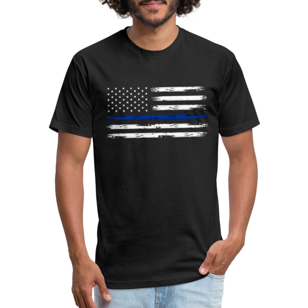 Unisex Poly Cotton T-Shirt by Next Level - Distressed Blue Line Flag - black