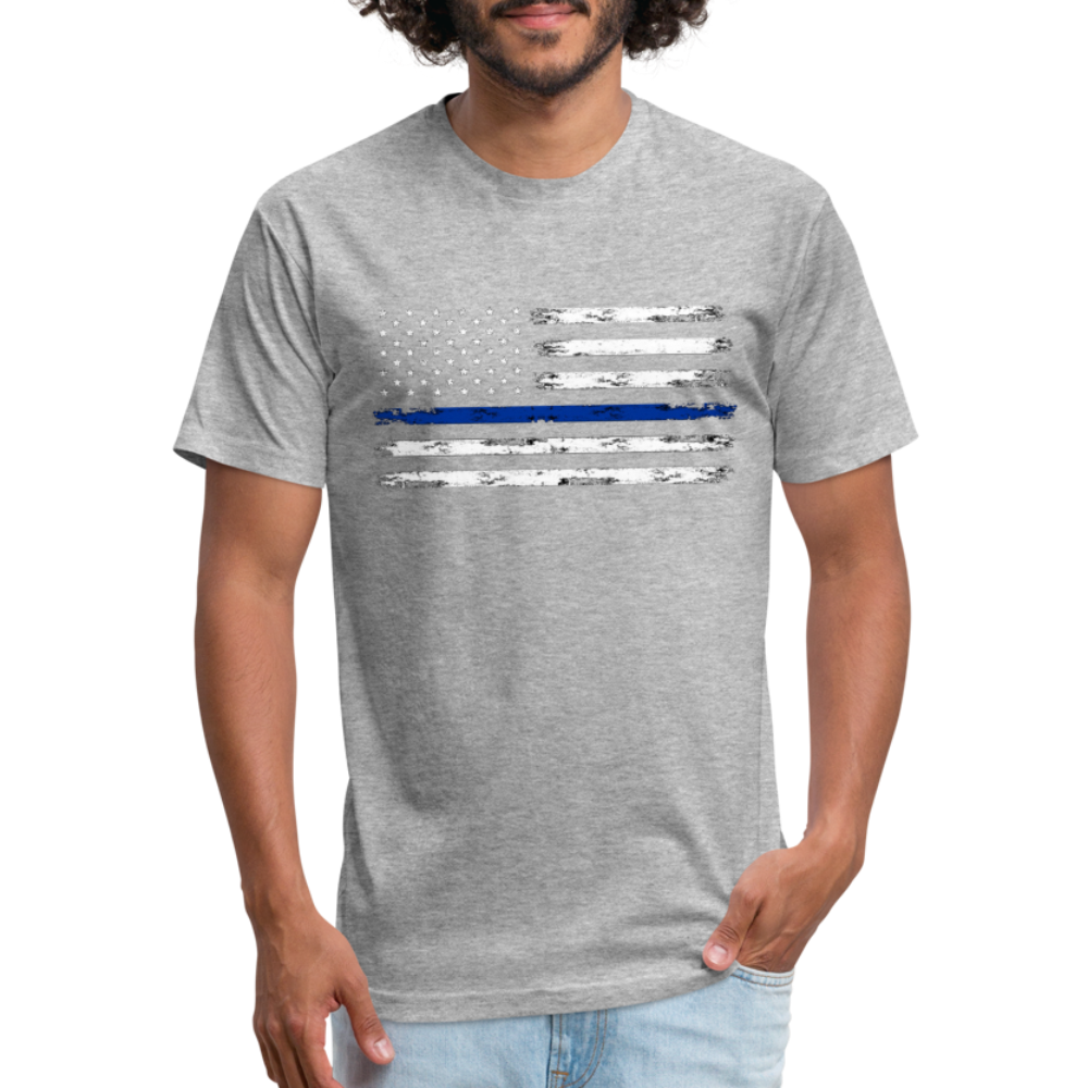 Unisex Poly Cotton T-Shirt by Next Level - Distressed Blue Line Flag - heather gray