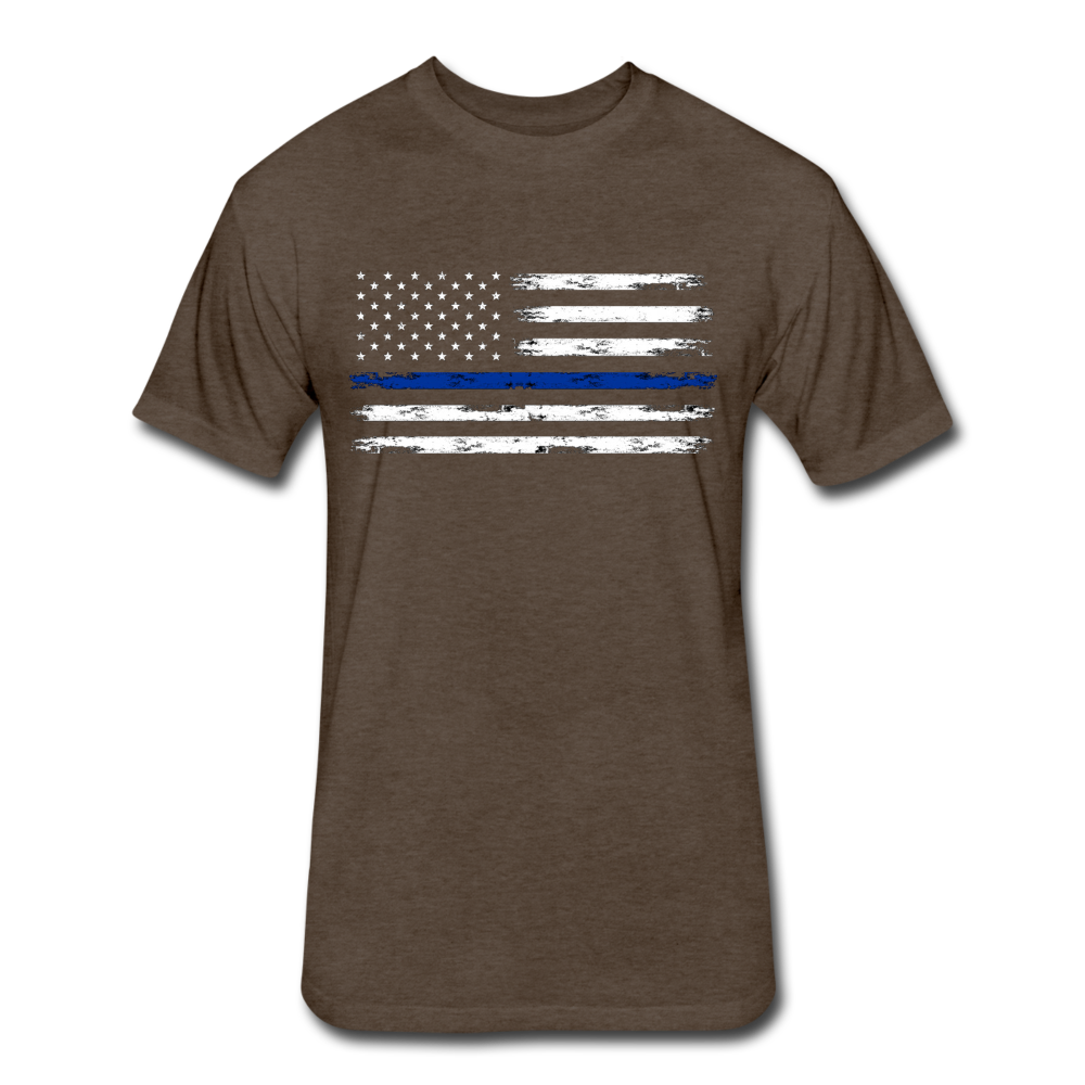 Unisex Poly Cotton T-Shirt by Next Level - Distressed Blue Line Flag - heather espresso