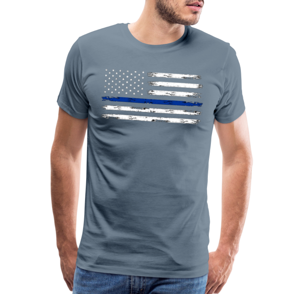 Men's Premium T-Shirt - Distressed Blue Line Flag - steel blue