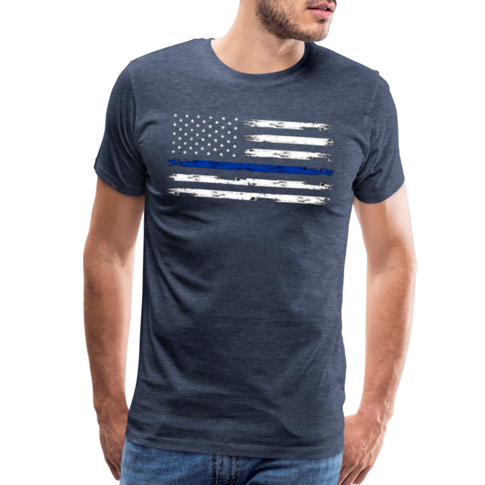 Men's Premium T-Shirt - Distressed Blue Line Flag - heather blue