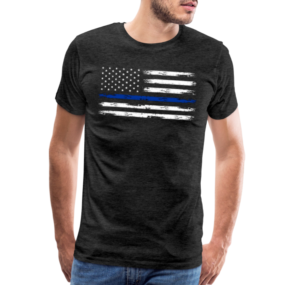Men's Premium T-Shirt - Distressed Blue Line Flag - charcoal grey