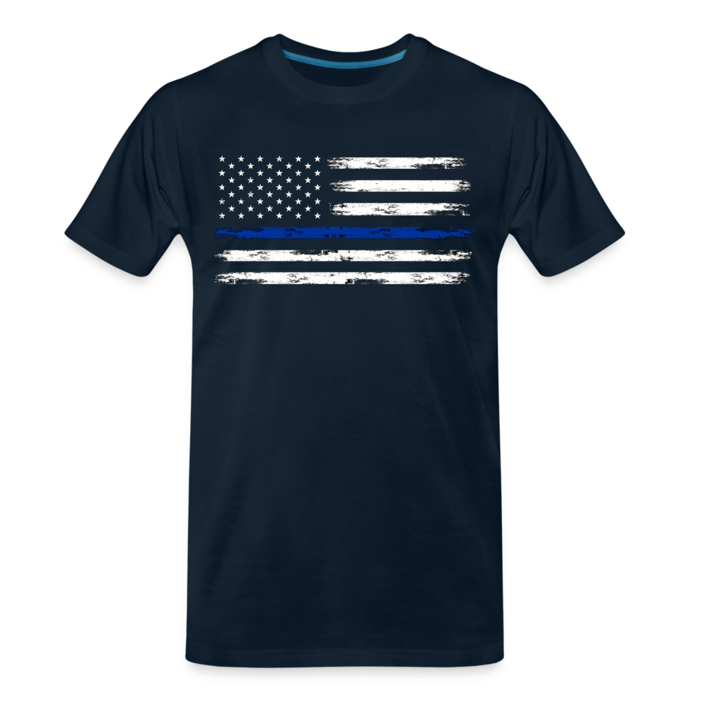 Men's Premium T-Shirt - Distressed Blue Line Flag - deep navy