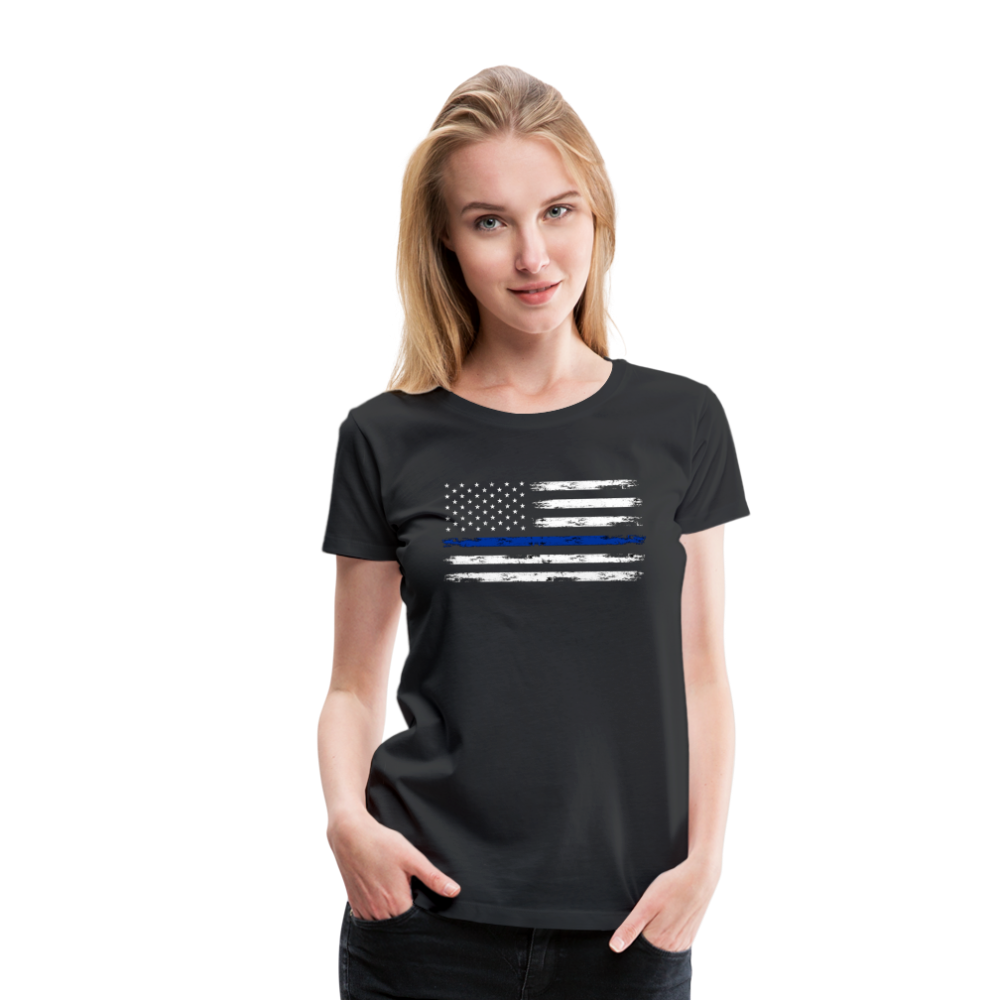 Women’s Premium T-Shirt - Distressed Blue Line Flag - black
