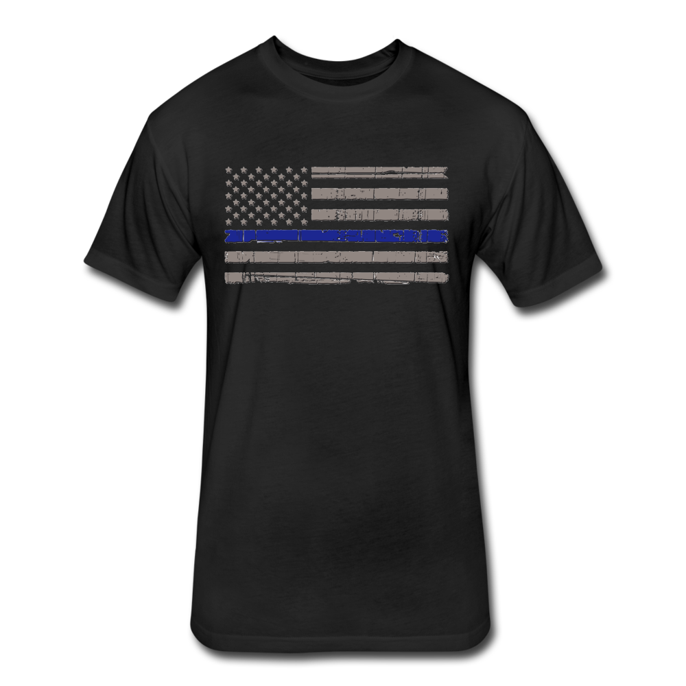 Unisex Poly/Cotton T-Shirt by Next Level - Distressed Blue Line Flag - black