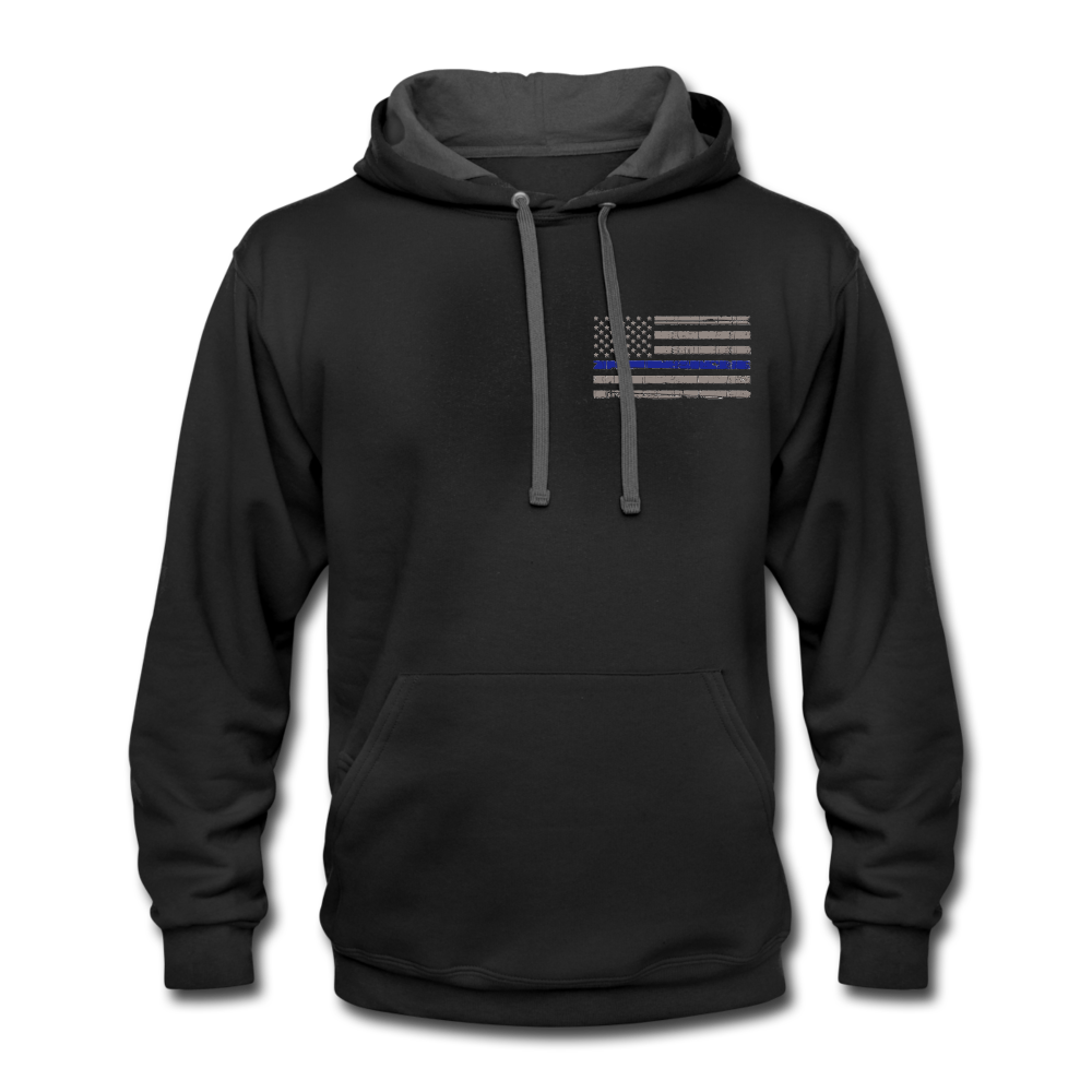 Contrast Hoodie - Distressed Blue Line Flag - black/asphalt