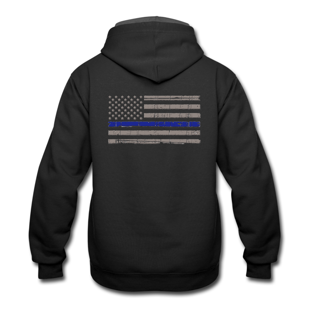 Contrast Hoodie - Distressed Blue Line Flag - black/asphalt