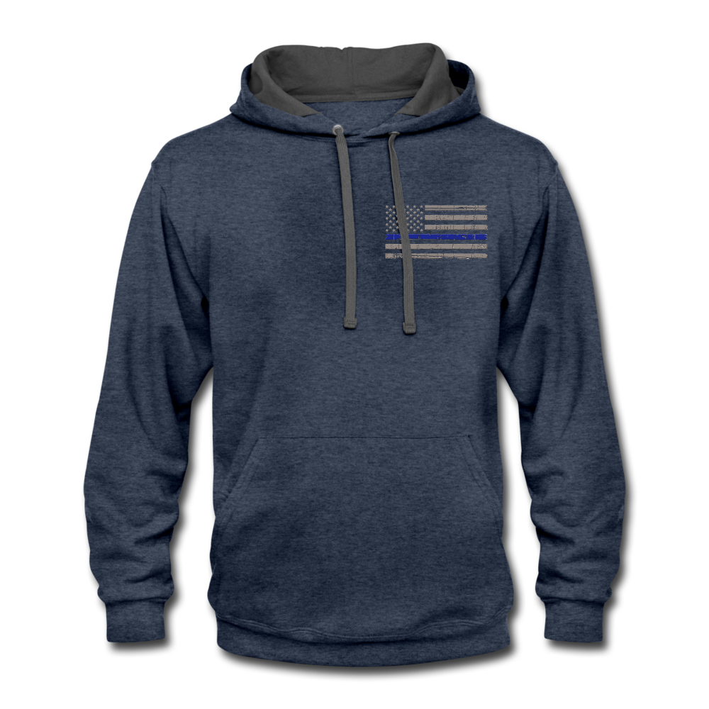 Contrast Hoodie - Distressed Blue Line Flag - indigo heather/asphalt