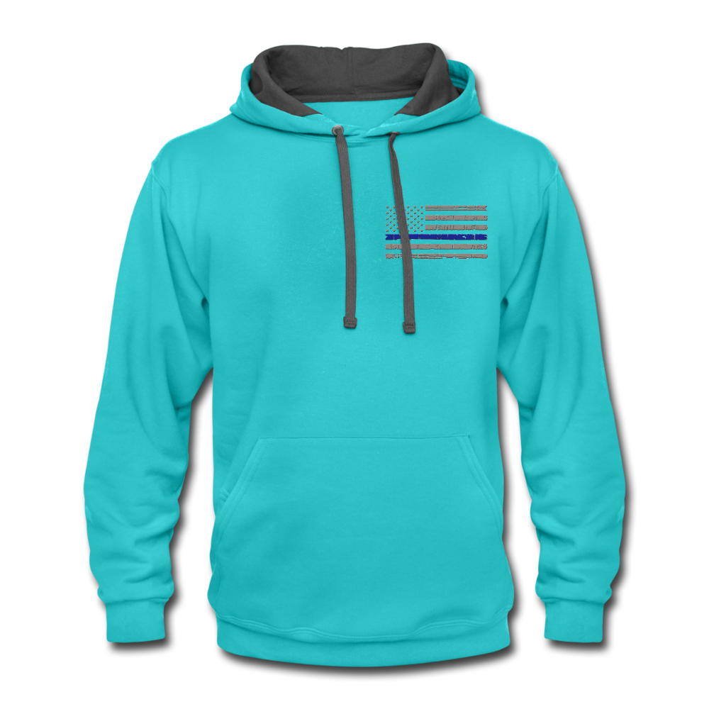 Contrast Hoodie - Distressed Blue Line Flag - scuba blue/asphalt