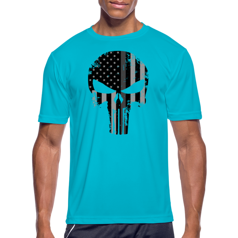 Men’s Moisture Wicking Performance T-Shirt - Punisher Thin Silver Line - turquoise