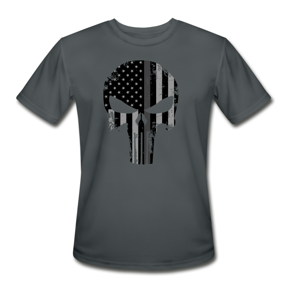Men’s Moisture Wicking Performance T-Shirt - Punisher Thin Silver Line - charcoal
