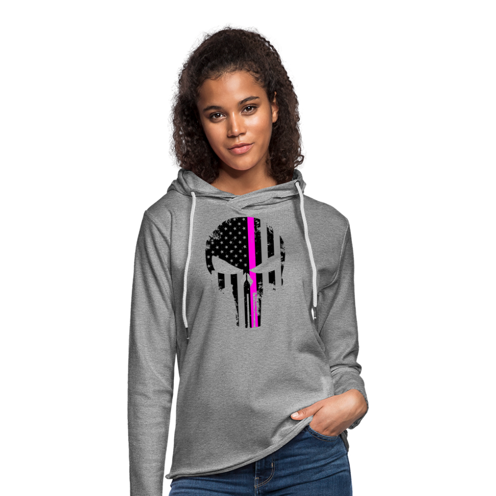 Unisex Lightweight Terry Hoodie - Pink Punisher - heather gray