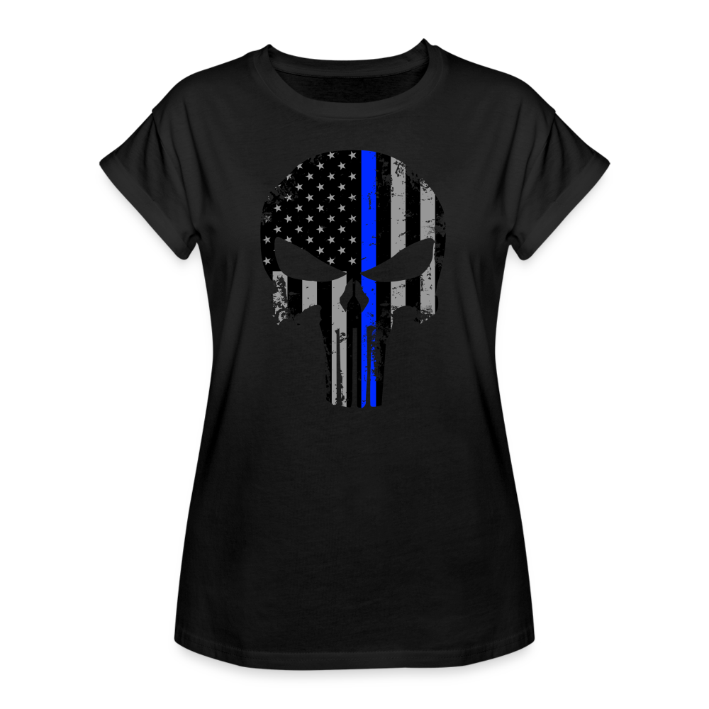 Women's Relaxed Fit T-Shirt - Punisher Thin Blue Line - black