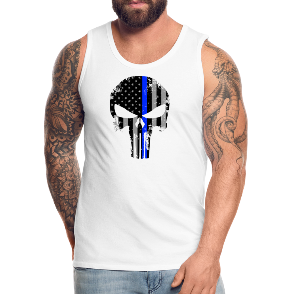 Men’s Premium Tank - Punisher Thin Blue Line - white