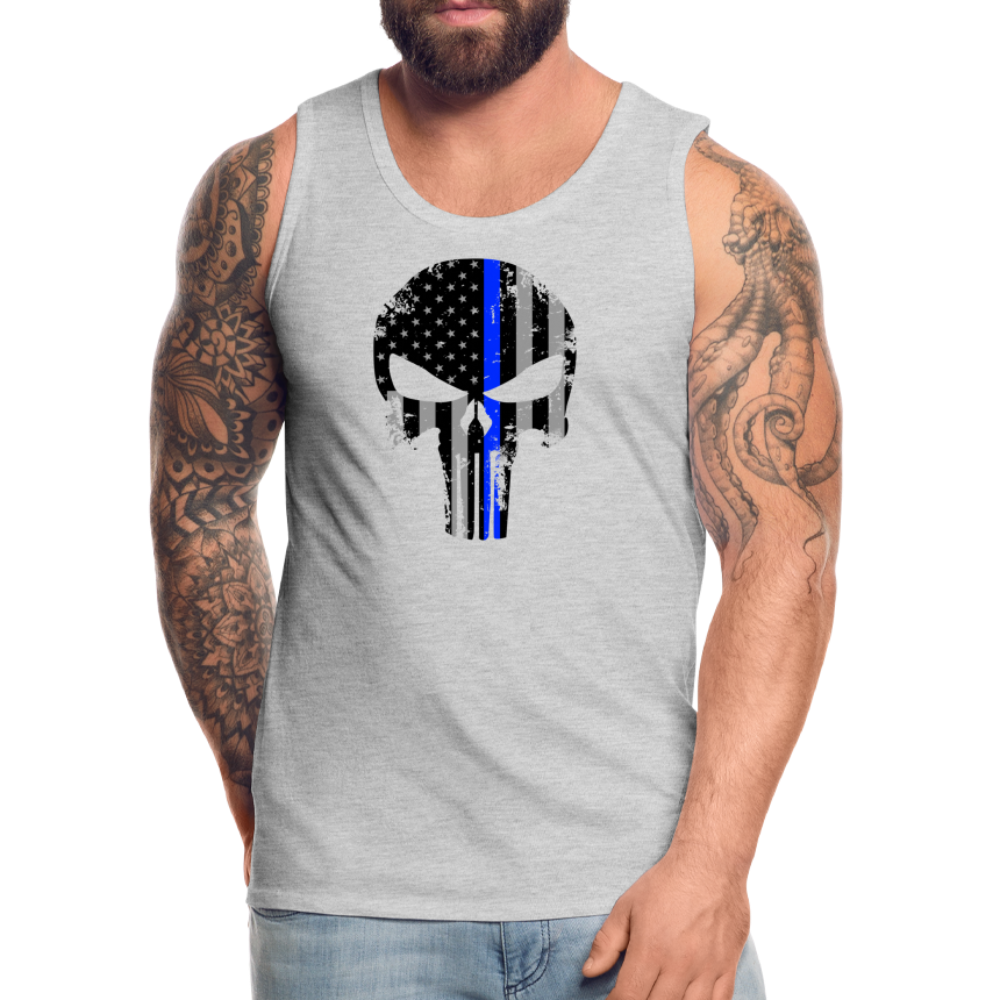 Men’s Premium Tank - Punisher Thin Blue Line - heather gray