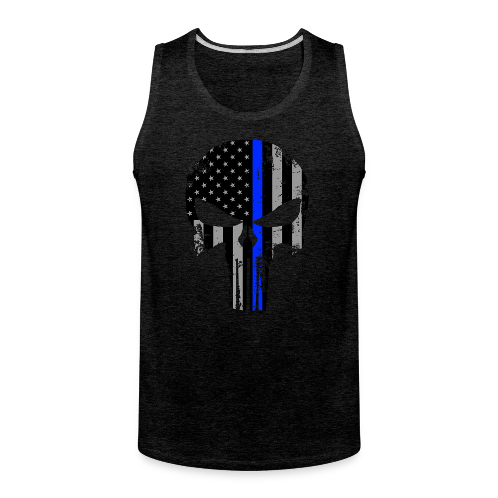 Men’s Premium Tank - Punisher Thin Blue Line - charcoal grey