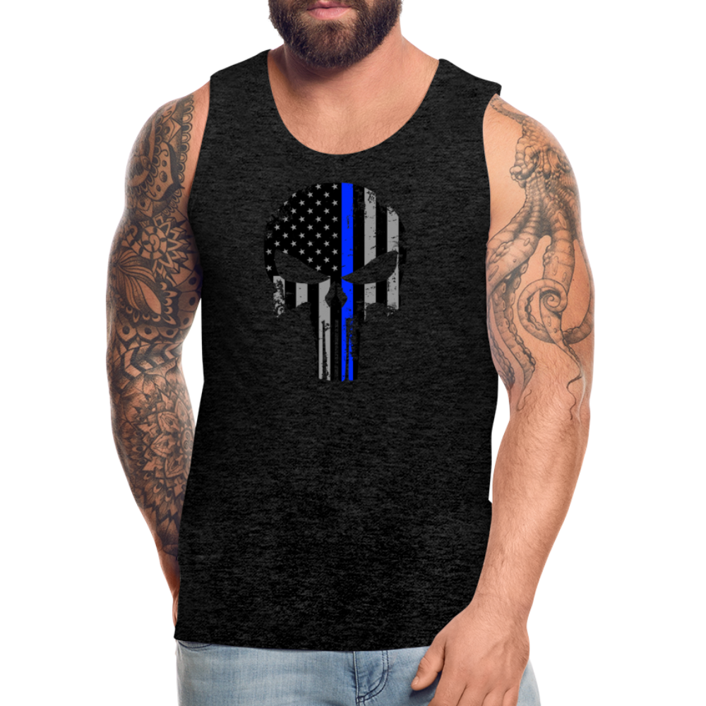Men’s Premium Tank - Punisher Thin Blue Line - charcoal grey
