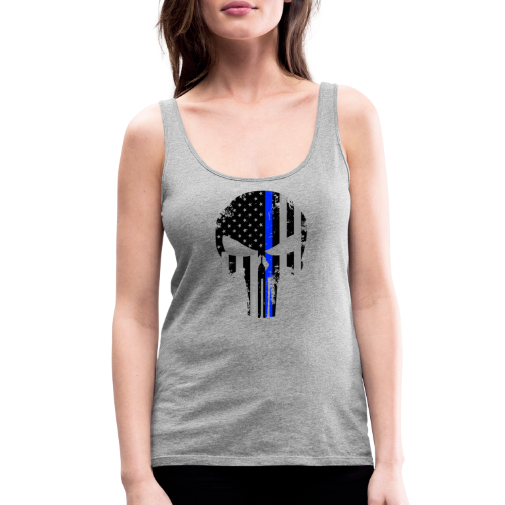 Women’s Premium Tank Top - Punisher Thin Blue Line - heather gray