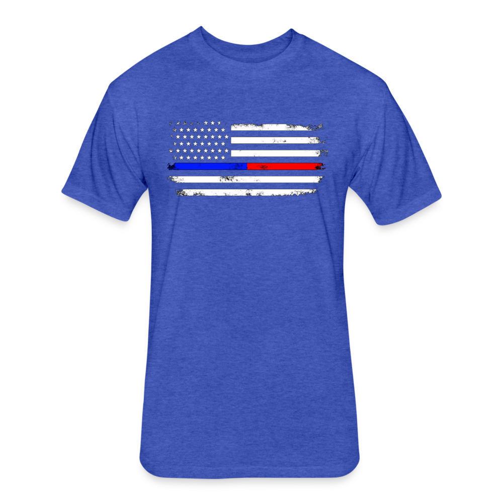 Unisex Poly/Cotton T-Shirt by Next Level - Distressed Thin Red Line / Blue Line Flag - heather royal