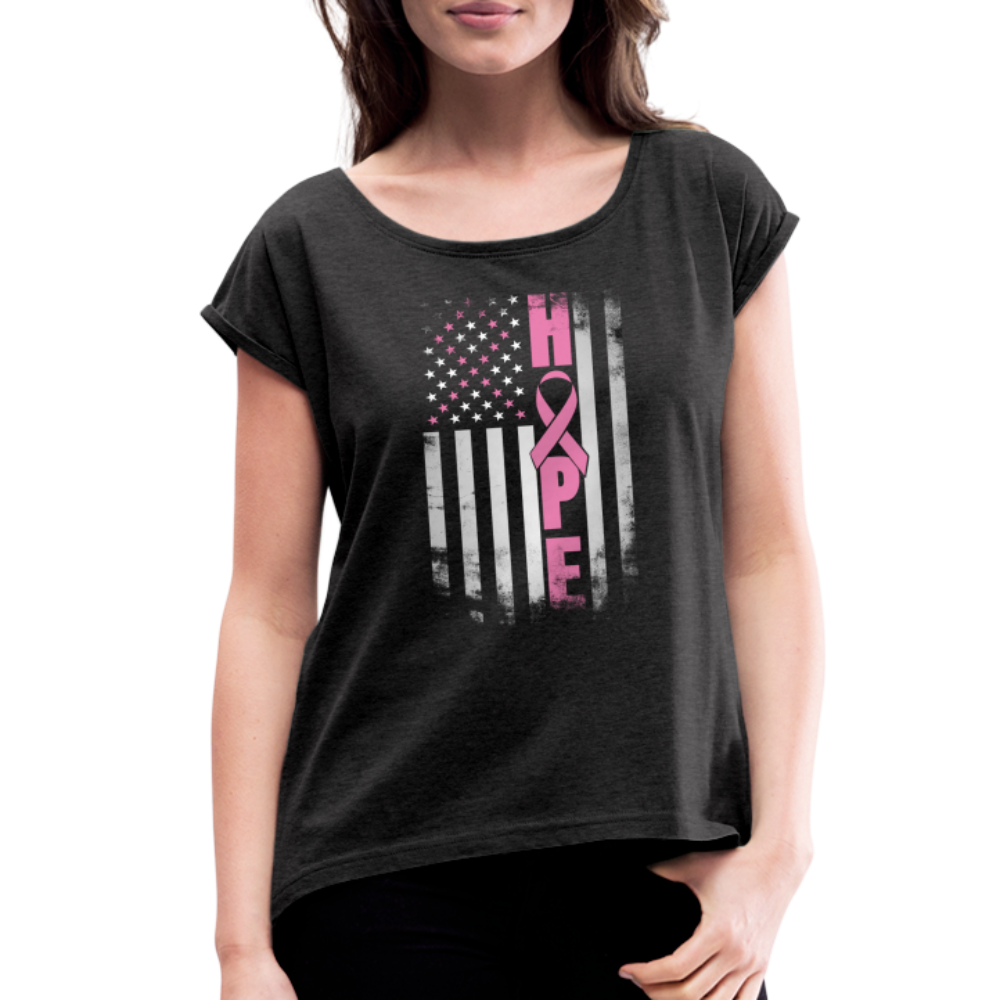 Women's Roll Cuff T-Shirt - "Hope" - heather black