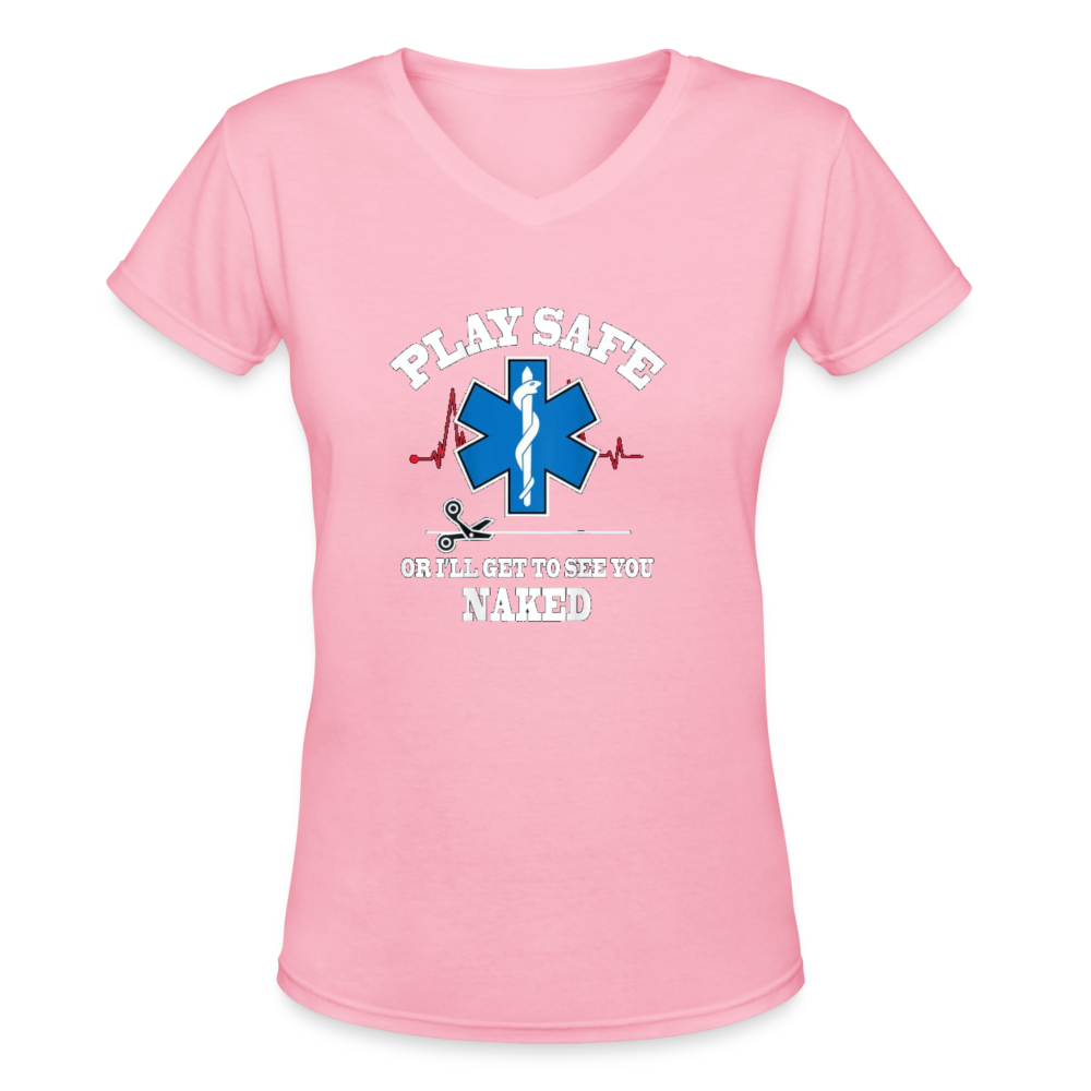 Women's V-Neck T-Shirt - Play Safe EMS - pink
