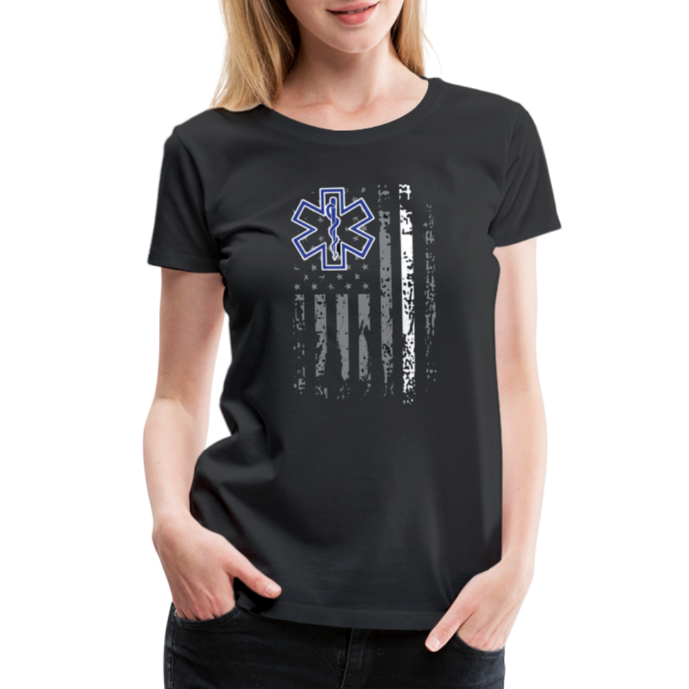 Women’s Premium T-Shirt - Thin White Line Distressed EMS/EMT Flag - black