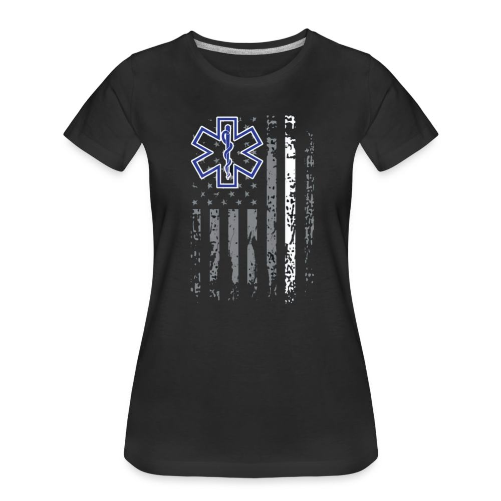 Women’s Premium T-Shirt - Thin White Line Distressed EMS/EMT Flag - black