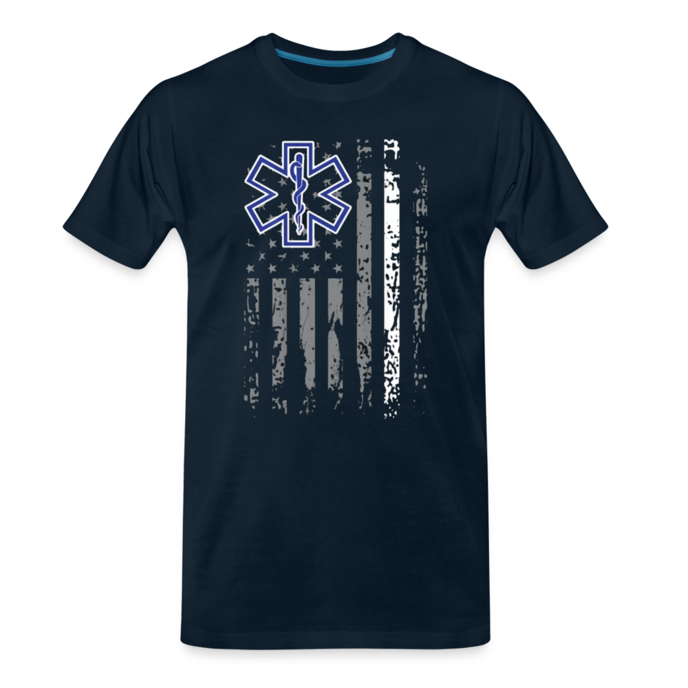 Men's Premium T-Shirt - Thin White Line Distressed EMS/EMT Flag - deep navy